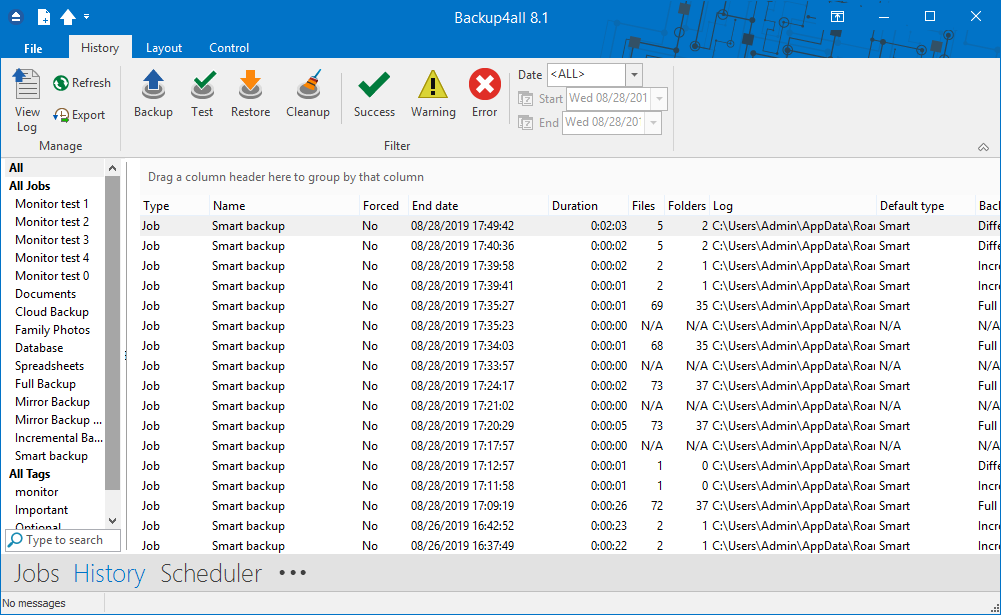 Download backuped log files